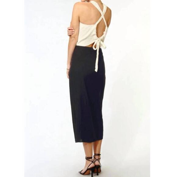 Greylin Brenda Linen Skirt Size S Black Pareo Midi Twist Front Neutral Casual - Picture 4 of 14